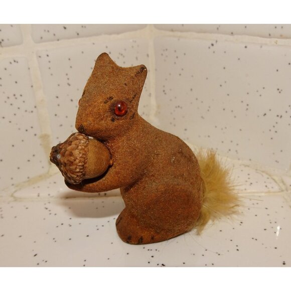 Vintage Wagner Flocked Squirrel Figurine w/ Acorn Germany antique kitsch figure - Picture 4 of 11
